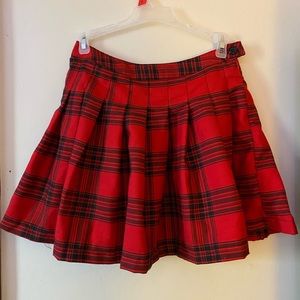 Red mini checkered pleated “school girl” skirt